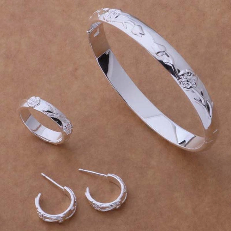 925 Silver Plated Jewelry Set Roses