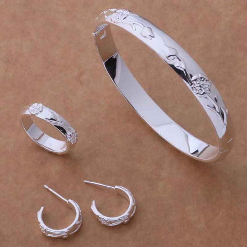 925 Silver Plated Jewelry Set Roses