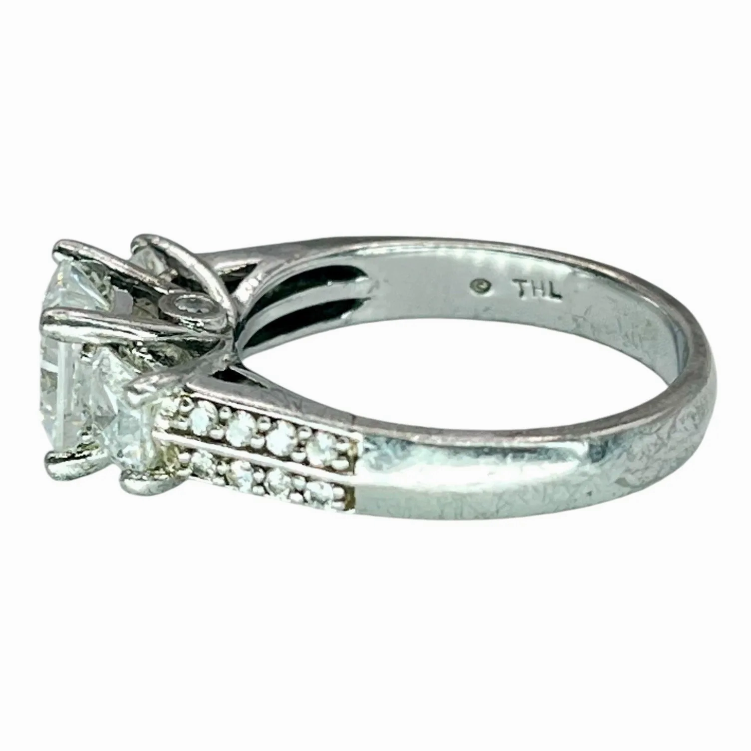 925 Silver Princess Cut Prong Setting 3 Stone CZ Ring Sz 6.75 Engagement Bridal