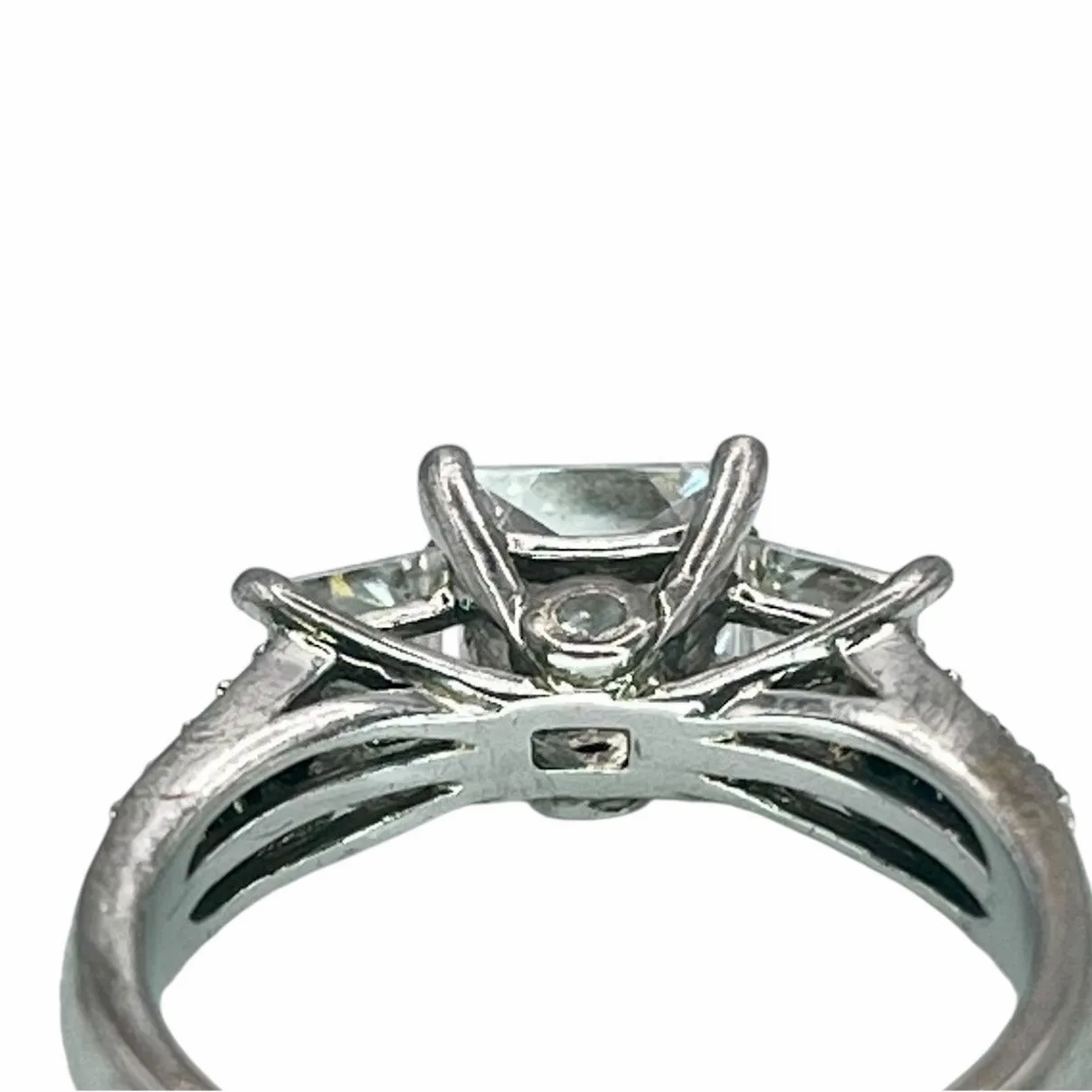 925 Silver Princess Cut Prong Setting 3 Stone CZ Ring Sz 6.75 Engagement Bridal