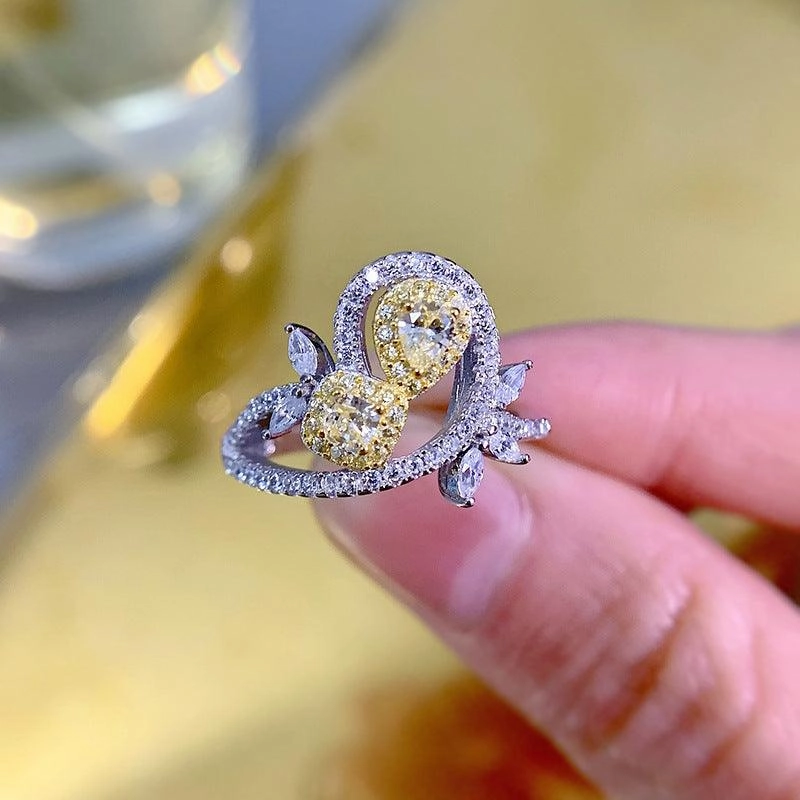 925 Silver Simple Yellow Diamond Ring Fashion