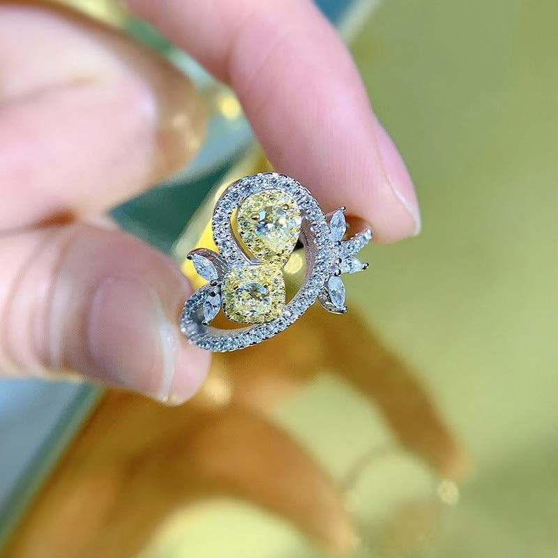 925 Silver Simple Yellow Diamond Ring Fashion