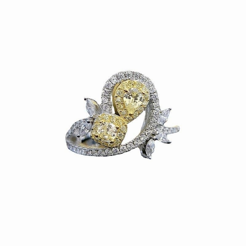 925 Silver Simple Yellow Diamond Ring Fashion