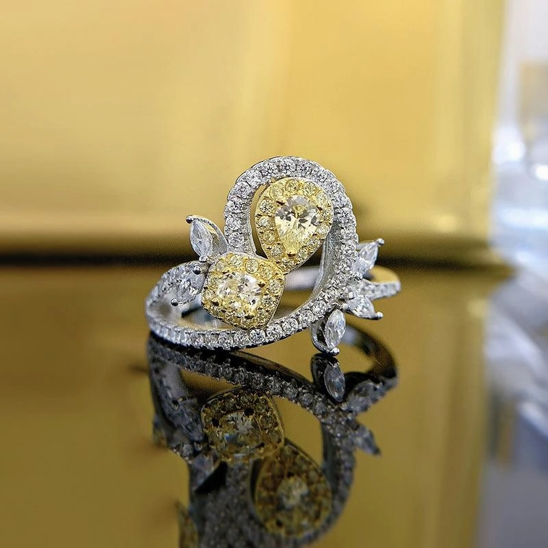 925 Silver Simple Yellow Diamond Ring Fashion