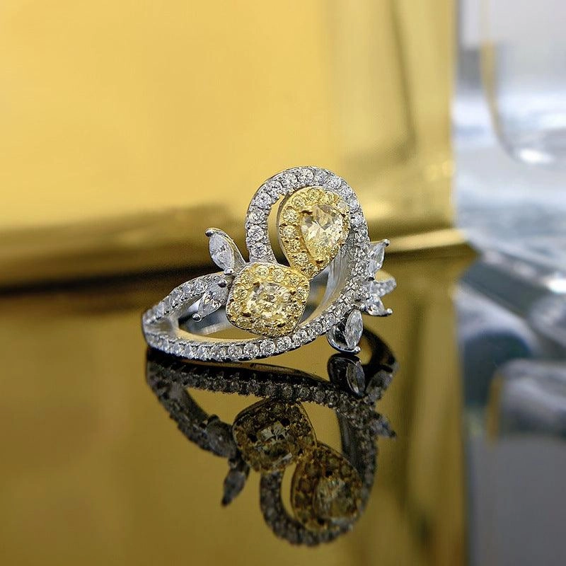 925 Silver Simple Yellow Diamond Ring Fashion