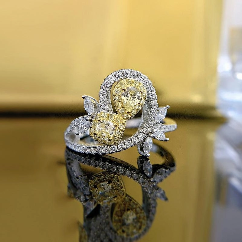 925 Silver Simple Yellow Diamond Ring Fashion