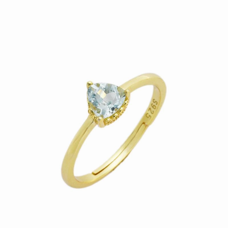 925 Silver Sky Blue Topa Triangle Cut Ring Adjustable