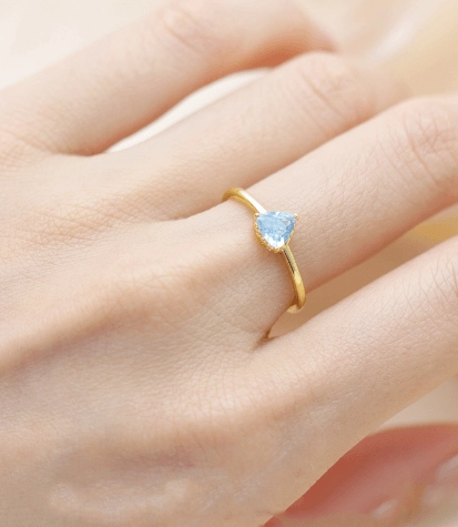 925 Silver Sky Blue Topa Triangle Cut Ring Adjustable 