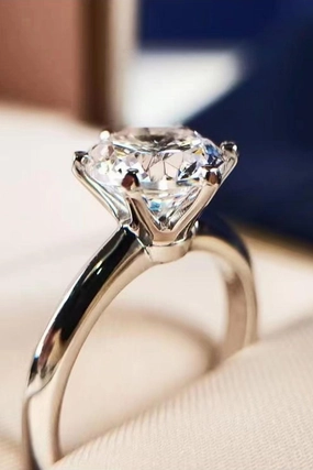 925 Sterling Silver 3 Carat Moissanite 6-Prong Ring 