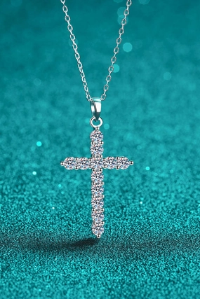 925 Sterling Silver Cross Moissanite Necklace 