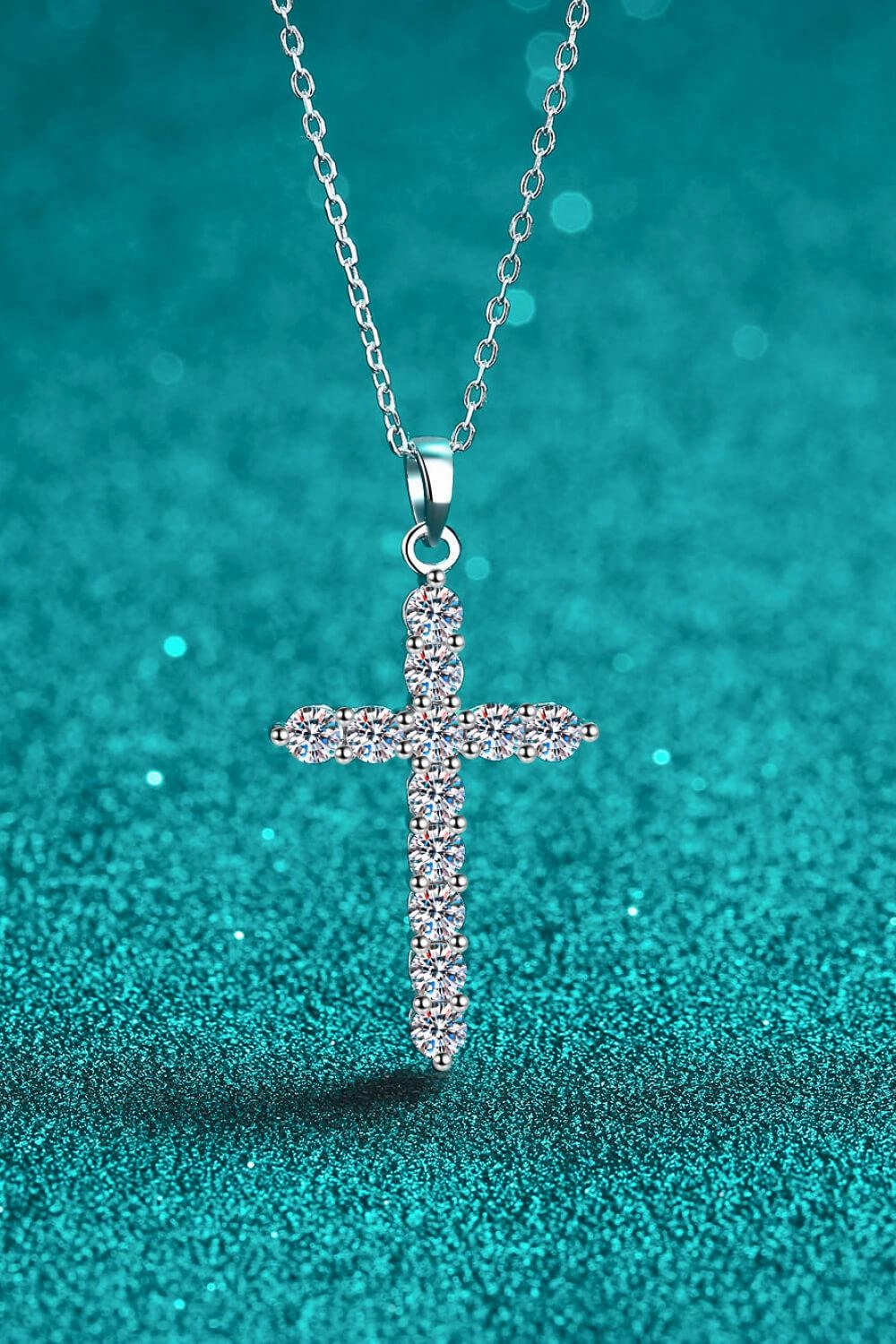 925 Sterling Silver Cross Moissanite Necklace 