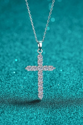 925 Sterling Silver Cross Moissanite Necklace 