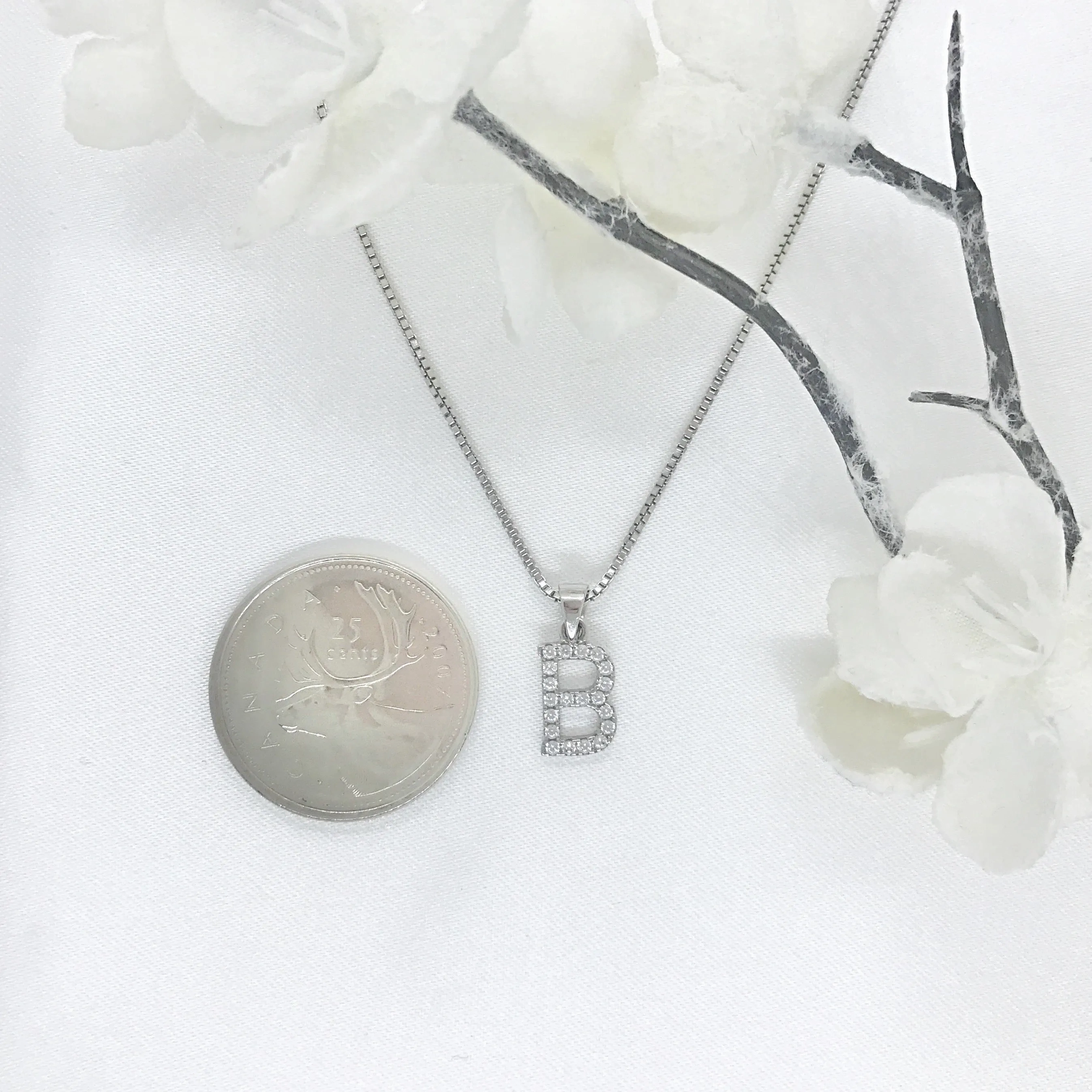 925 Sterling Silver CZ Initial Necklace