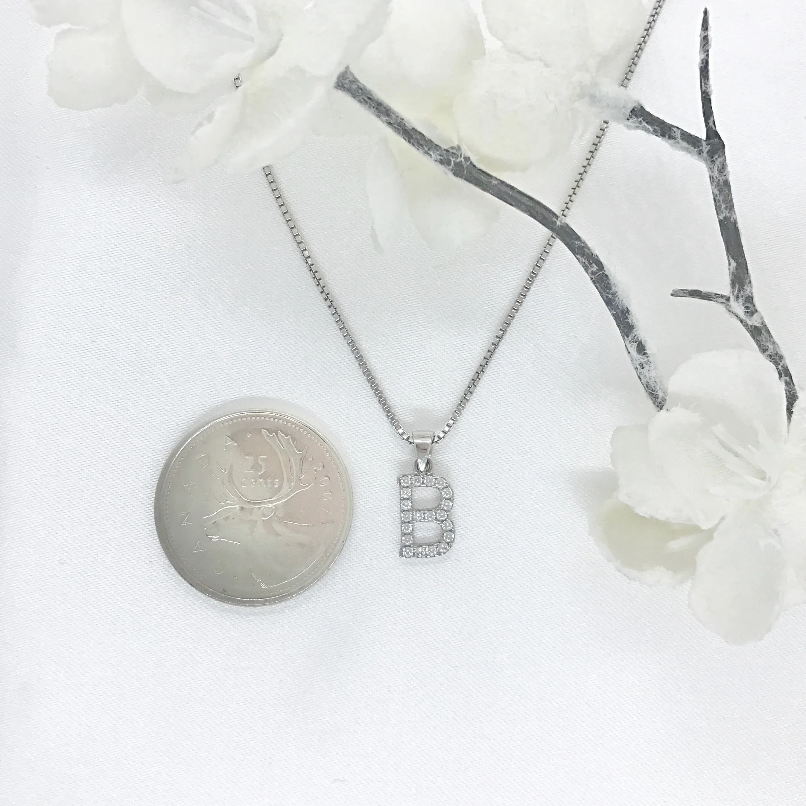 925 Sterling Silver CZ Initial Necklace
