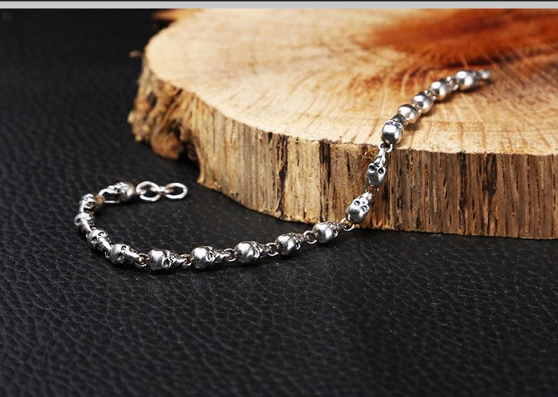 925 Sterling Silver Fashion Trendy Jewelry Vintage Thai Silver Skull Bracelet Personality Female Student Thin Chain