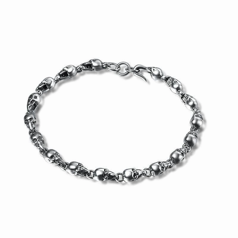 925 Sterling Silver Fashion Trendy Jewelry Vintage Thai Silver Skull Bracelet Personality Female Student Thin Chain