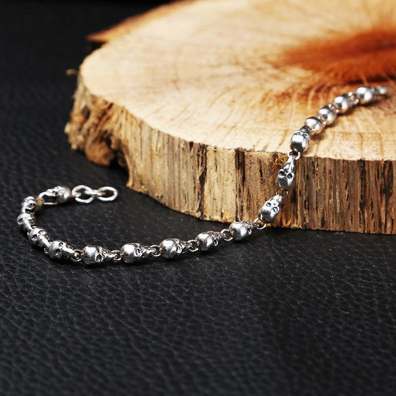 925 Sterling Silver Fashion Trendy Jewelry Vintage Thai Silver Skull Bracelet Personality Female Student Thin Chain