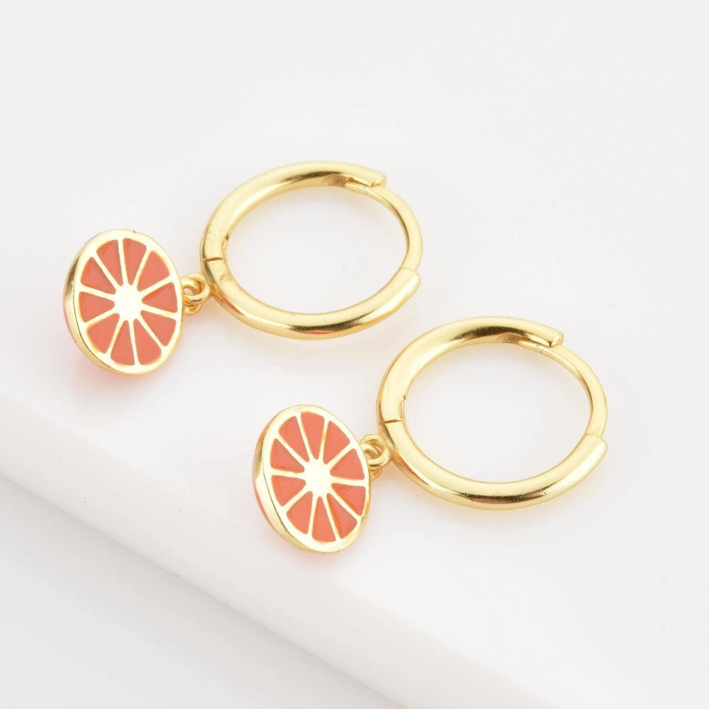 925 Sterling Silver Gold Orange Fruit Drop Earring