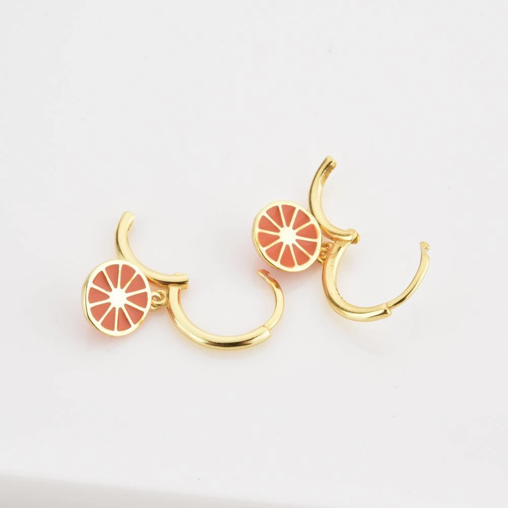 925 Sterling Silver Gold Orange Fruit Drop Earring