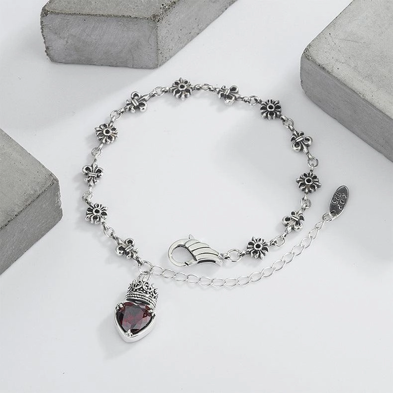 925 Sterling Silver Heavy Industry Crown Love Bracelet Retro Simple