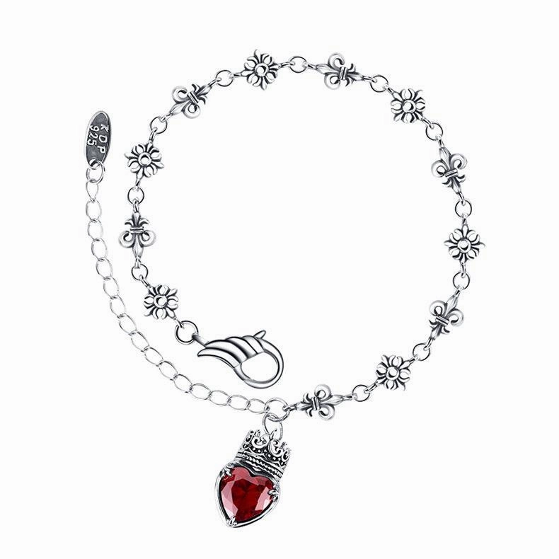 925 Sterling Silver Heavy Industry Crown Love Bracelet Retro Simple