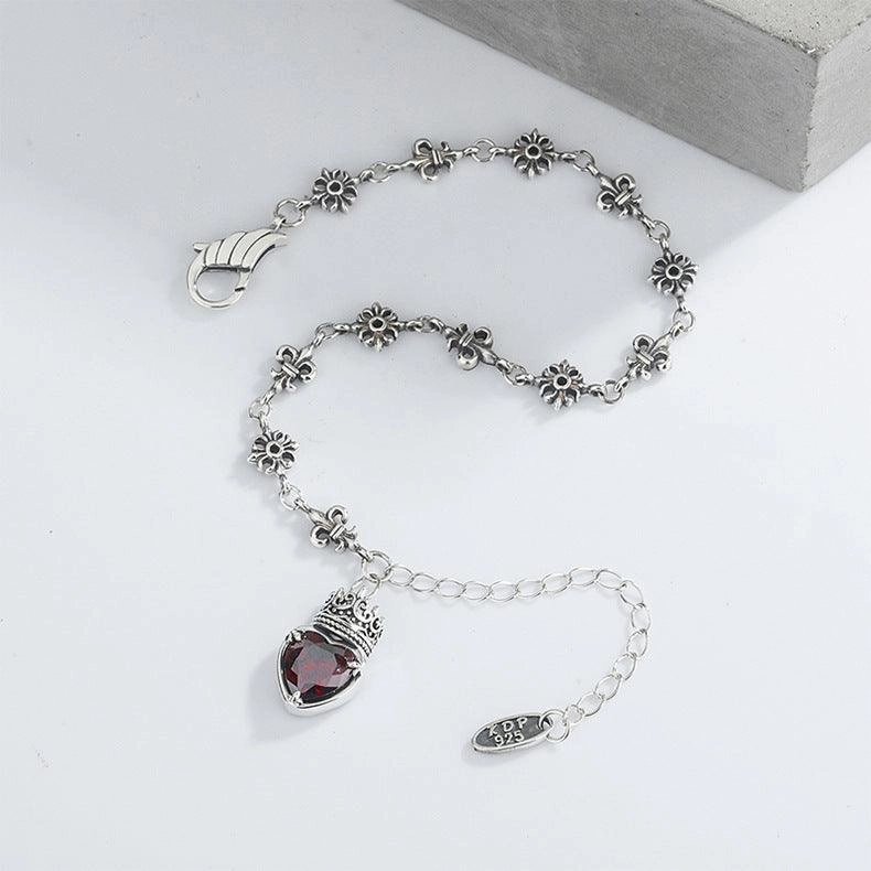 925 Sterling Silver Heavy Industry Crown Love Bracelet Retro Simple