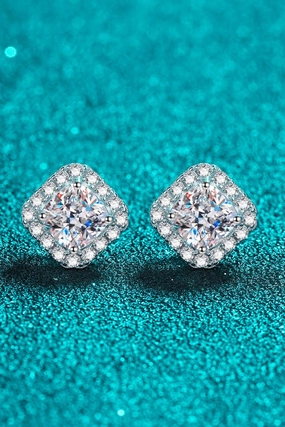925 Sterling Silver Inlaid 2 Carat Moissanite Square Stud Earrings 