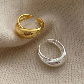 925 Sterling Silver Large Curved Ring 