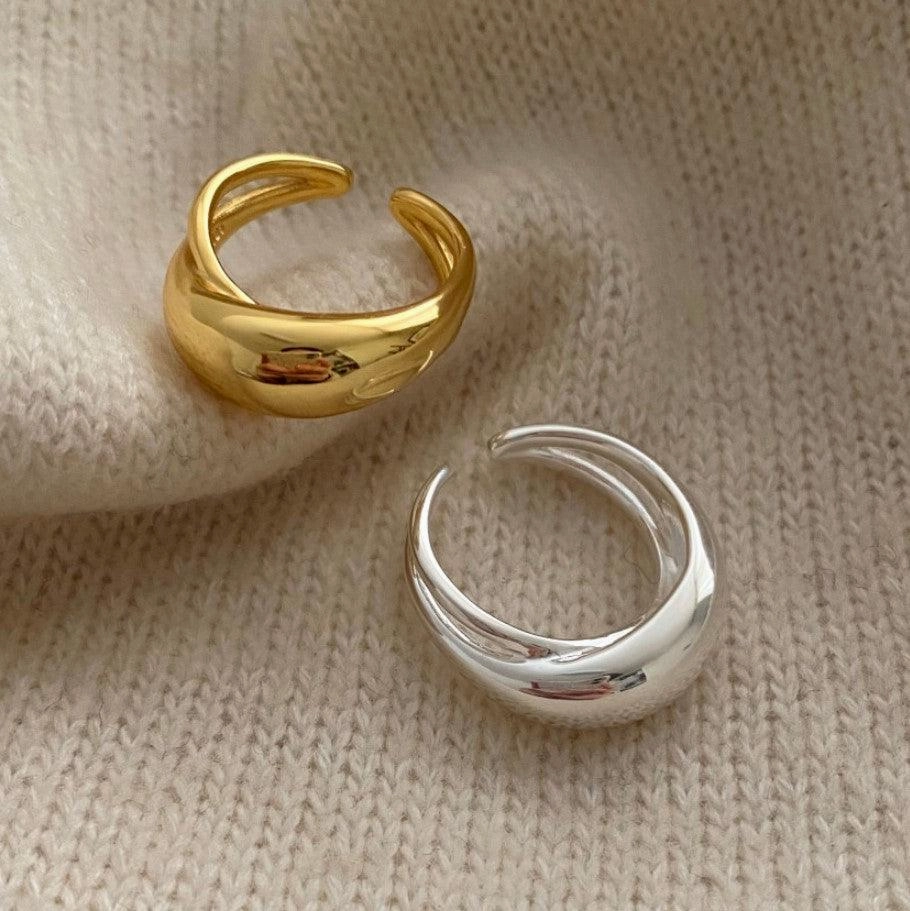 925 Sterling Silver Large Curved Ring 