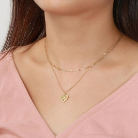 925 Sterling Silver Layered Initial Heart Necklace 