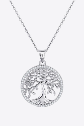 925 Sterling Silver Moissanite Tree Pendant Necklace 