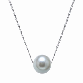 9.5mm Grey Cultured Pearl Sterling Silver Necklace texture-pearl  