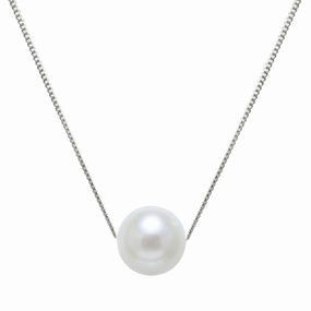 9.5mm White Cultured Pearl Sterling Silver Necklace texture-pearl  