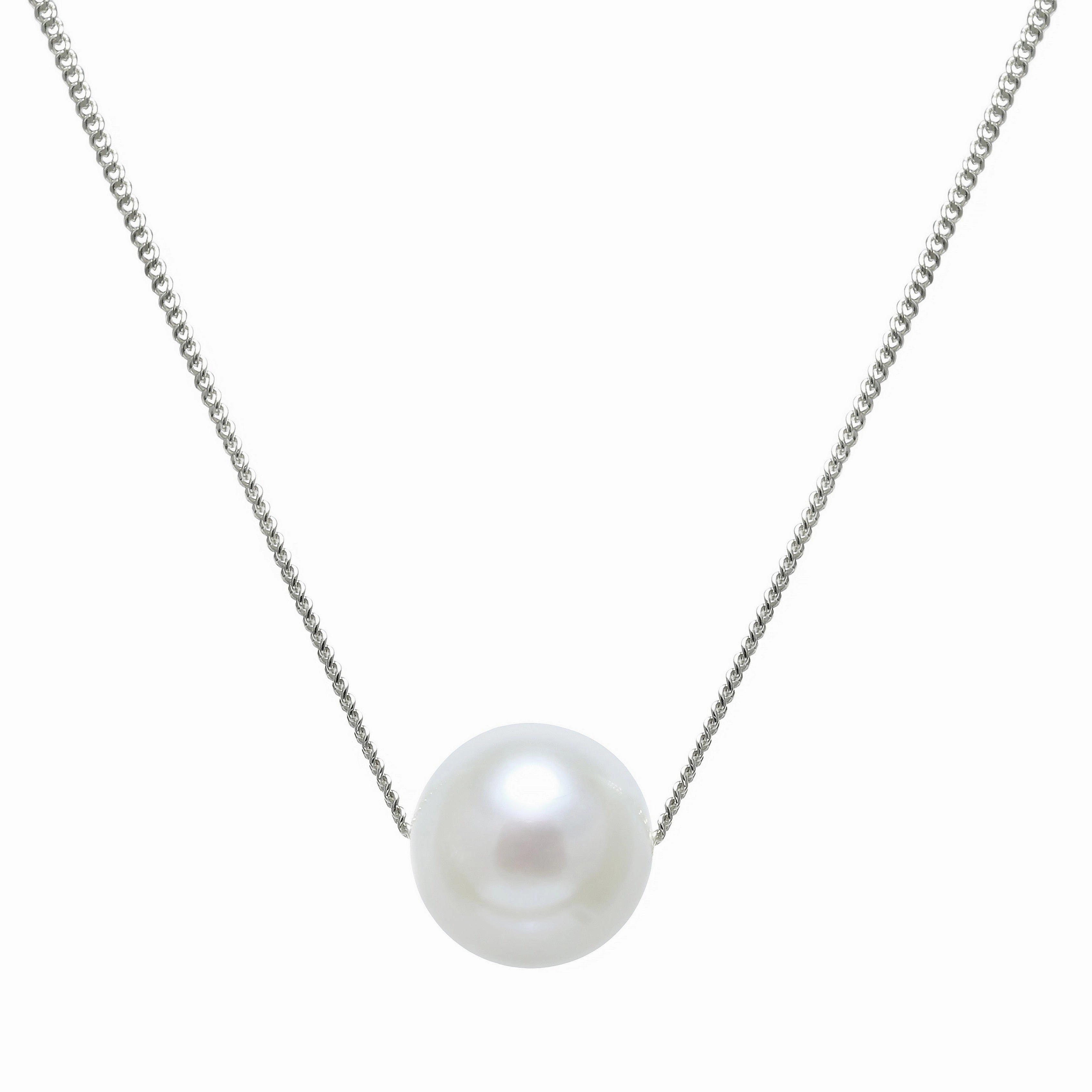 9.5mm White Cultured Pearl Sterling Silver Necklace texture-pearl  