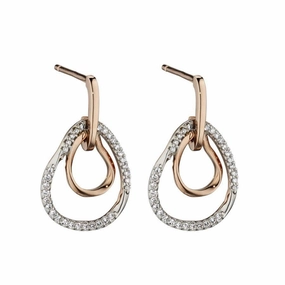 9ct Rose Gold Diamond Set Organic Shape Drop Earrings texture-diamond  