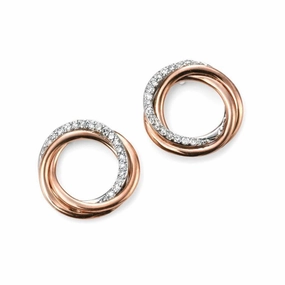 9ct Rose Gold Double Interlocking Circle Diamond Set Earrings texture-diamond  