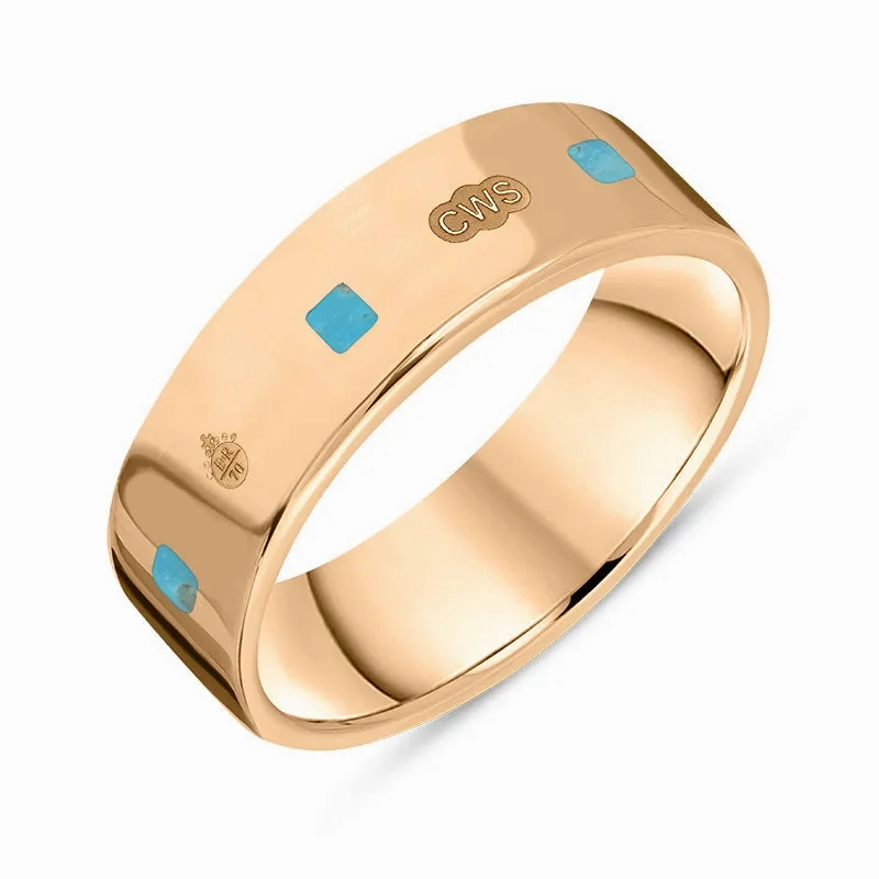 9ct Rose Gold Turquoise Queen's Jubilee Hallmark Princess Cut 6mm Ring D