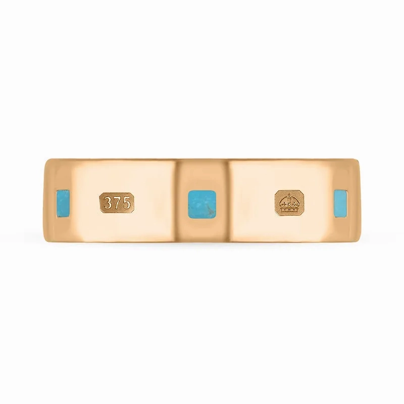 9ct Rose Gold Turquoise Queen's Jubilee Hallmark Princess Cut 6mm Ring D