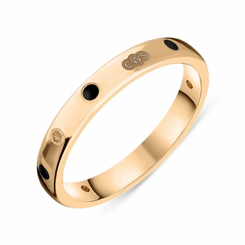 9ct Rose Gold Whitby Jet King's Coronation Hallmark 3mm Ring D