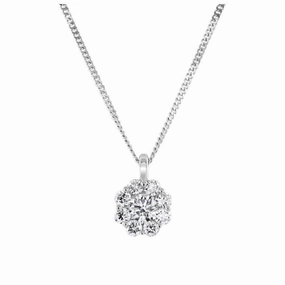 9ct White Gold 0.50ct Round Brilliant Cut Diamond Flower Cluster Pendant & Chain texture-diamond  