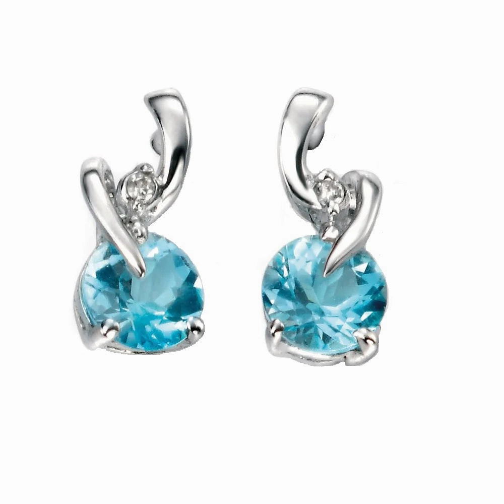 9ct White Gold Blue Topaz and Diamond Earrings GE994T ear-earrings  