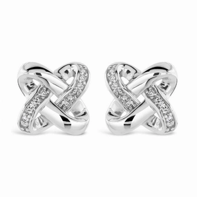 9ct White Gold Diamond Set Celtic Twist Stud Earrings texture-diamond  