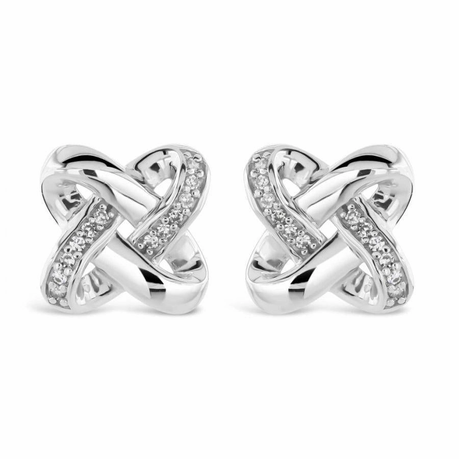 9ct White Gold Diamond Set Celtic Twist Stud Earrings texture-diamond  