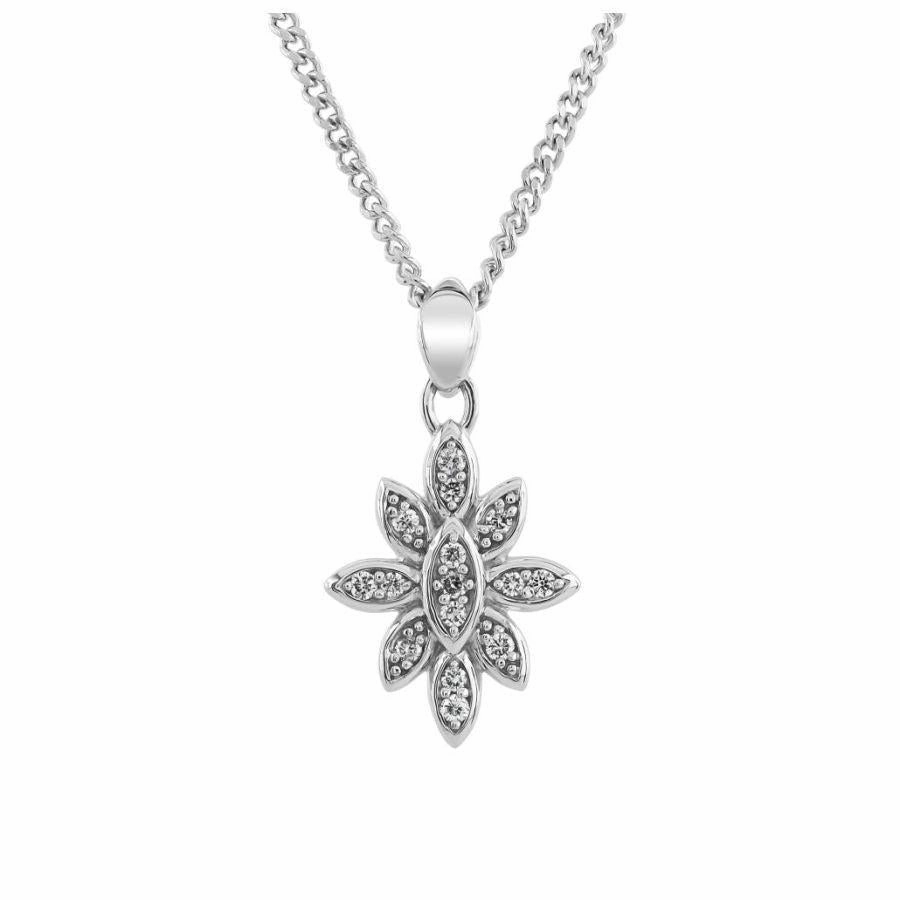 9ct White Gold Diamond Set Flower Pendant texture-diamond  