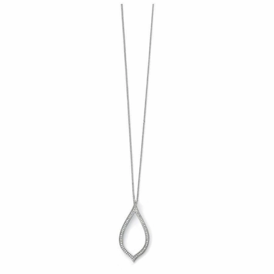 9ct White Gold Diamond Set Open Leaf Pendant texture-diamond  