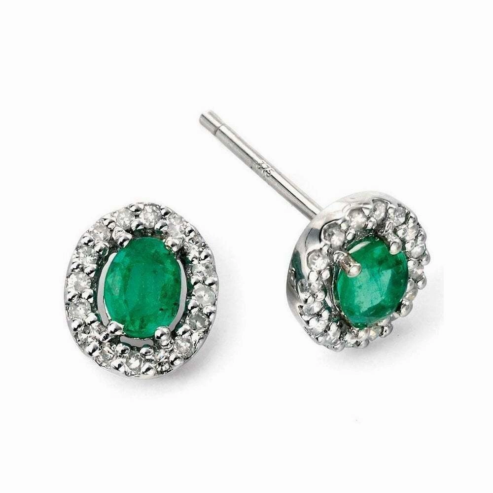9ct White Gold Emerald and Diamond Earrings GE943G ear-earrings  