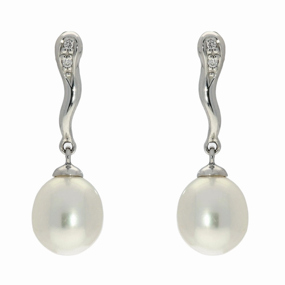 9ct White Gold Freshwater Pearl & Diamond Drop Earrings texture-pearl  