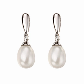 9ct White Gold Freshwater Pearl and Diamond Earrings GE2075W ear-earrings  