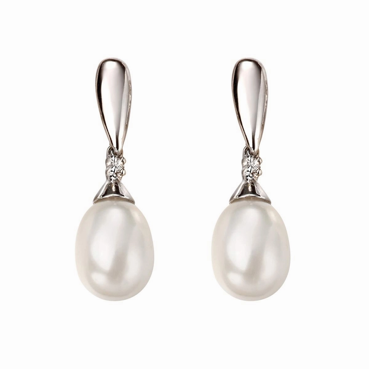 9ct White Gold Freshwater Pearl and Diamond Earrings GE2075W ear-earrings  