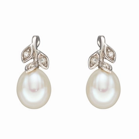 9ct White Gold Freshwater Pearl and Diamond Earrings GE2342W ear-earrings  